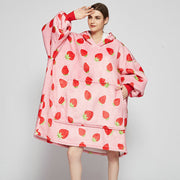 Ovesized Wearable Blanket Hoodie Winter Cute Print Fleece Sleepwaer Warm And Cozy Sofa Homewaer