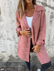 Lapel Single Breasted Cardigan With Pockets Fashion Color Solid Mid-Length Outwear Coat Women's Clothing