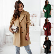 Long-sleeve Blazer-collar Double-breasted Woolen Coat