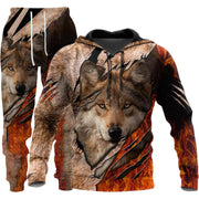 3D Wolf Print Tracksuit Men Sportswear Hooded Sweatsuit Two Piece Outdoors Running Fitness Mens Clothing Jogging Set