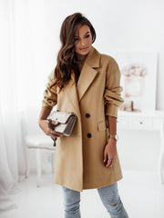 Long-sleeve Blazer-collar Double-breasted Woolen Coat