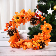 Halloween Autumn Maple Leaf Wreath Pumpkin Berry Door Hanging