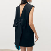 Spring 2024 New French Minority Style Suit Collar Sleeveless Straight Backless Waist Bow Stitchin 1