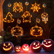 Halloween Window Hanging LED Lights Spider Pumpkin Hanging Ghost Horror Atmosphere Lights Holiday Party Decorative Lights Home