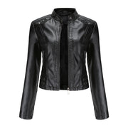 Studded Leather Women Short Jacket Long Sleeves