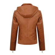 Plush Thickened Hooded Coat Winter Fashion Slim Zipper Leather Jacket With Pockets Long Sleeve Outwear Tops For Women's Clothing