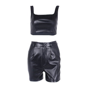 Crop Vest Shorts Leather Jacket Leather Pants Two-piece Set