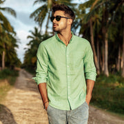 Long-sleeved cotton and linen shirts for men