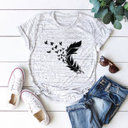 Summer Plus Size Women Clothing New Feather Print T-Shirt