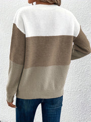 Women's Round Neck Splicing Knitwear Loose Top Sweater