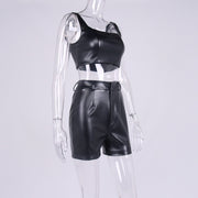 Crop Vest Shorts Leather Jacket Leather Pants Two-piece Set