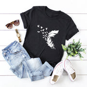 Summer Plus Size Women Clothing New Feather Print T-Shirt