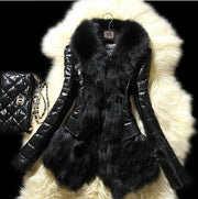 Faux fur large fur collar leather jacket