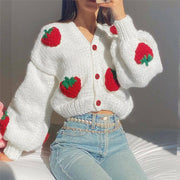 Female Cute Strawberry Loose V-neck Cardigan Sweater