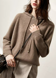 Lazy Loose Hoodie Knit Sweater With Wool Hoodie Backing