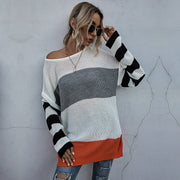 Women s Striped Round Neck Knitted Sweater