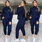 Women's Solid Color Long Sleeve Pants Suit Motion Twinset Two Pieces Fitness Clothing Casual Suit Two-piece Sets