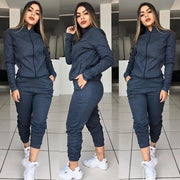 Women's Solid Color Long Sleeve Pants Suit Motion Twinset Two Pieces Fitness Clothing Casual Suit Two-piece Sets