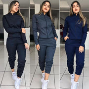 Women's Solid Color Long Sleeve Pants Suit Motion Twinset Two Pieces Fitness Clothing Casual Suit Two-piece Sets