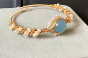 14K GoldWrapped Handmade Bracelet Hailan Baohai Sapphire Natural White Pearl Bracelet 4