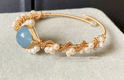 14K GoldWrapped Handmade Bracelet Hailan Baohai Sapphire Natural White Pearl Bracelet 1