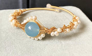 14K GoldWrapped Handmade Bracelet Hailan Baohai Sapphire Natural White Pearl Bracelet 3