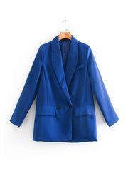 ZA Women Fashion Office Wear One Button Blazer Coat Vintage Long Sleeve Pockets Female Outerwear Chic Tops