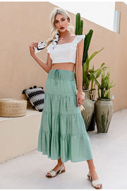 Simplee Casual Solid Women a Line Long Skirts Summer Elegant Elastic Sash High Waist Skirt Female Holiday Beach Bottoms Vestidos 3