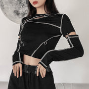 Striped Casual Pullover Hoodies Sweatshirt Korean Style Streetwear Fall Basic Clothing Kpop For Women