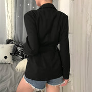 Black Long Blazer With Sashes Autumn Coat