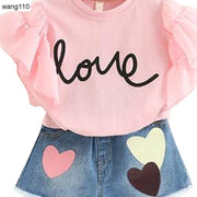 Kids Girls Clothing Sets 2 pcs T-shirt Hole Pants Set