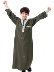 Muslim Arab Middle Eastern Youth Embroidered Round Neck Boy Robe