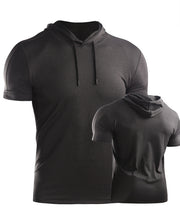 Mens Muscle Hooded Hoodies Short Sleeve T-shirt Sports GYM Slim Fit Tops Blouse