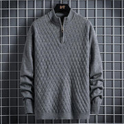 Fall Winter Men Half Zip Sweater Diamond Lattice Sweater