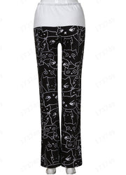 European And American Hot Digital Printing Cartoon Cat Pattern Bell-bottoms Wide Leg Pants For Women 7