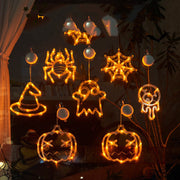 Halloween Window Hanging LED Lights Spider Pumpkin Hanging Ghost Horror Atmosphere Lights Holiday Party Decorative Lights Home