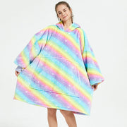 Ovesized Wearable Blanket Hoodie Winter Cute Print Fleece Sleepwaer Warm And Cozy Sofa Homewaer