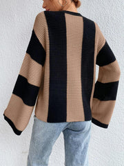 Women's Round Neck Striped Knitted Sweater