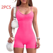 Spaghetti Strap Shorts Jumpsuit Sports Yoga Workout Tight Romper Women Fashion Fitness Sportwear