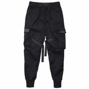 Ribbons Harem Joggers Men Cargo Pants Streetwear Hip Hop Casual Pockets Cotton Track Pants