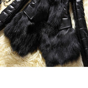 Faux fur large fur collar leather jacket