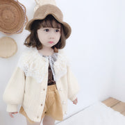 Girls Lantern Sleeve Pearl Button Jacket