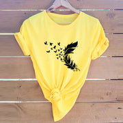 Summer Plus Size Women Clothing New Feather Print T-Shirt