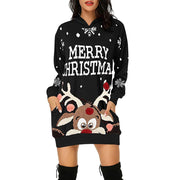 Christmas hot sale printed mid-length pocket hooded long-sleeved sweater