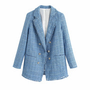 Retro loose suit tweed women's blazer jacket casual women streetwear