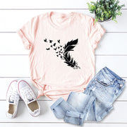 Summer Plus Size Women Clothing New Feather Print T-Shirt