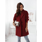 Long-sleeve Blazer-collar Double-breasted Woolen Coat