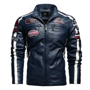 Men's leather short embroidered slim-fit youth lapel leather jacket