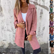 Lapel Single Breasted Cardigan With Pockets Fashion Color Solid Mid-Length Outwear Coat Women's Clothing