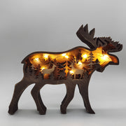 Christmas Decoration Wooden Animal Carving Handcraft Gift Wall Hanging Sculpture 3D Bear Deer Elk Art New Year Ornaments